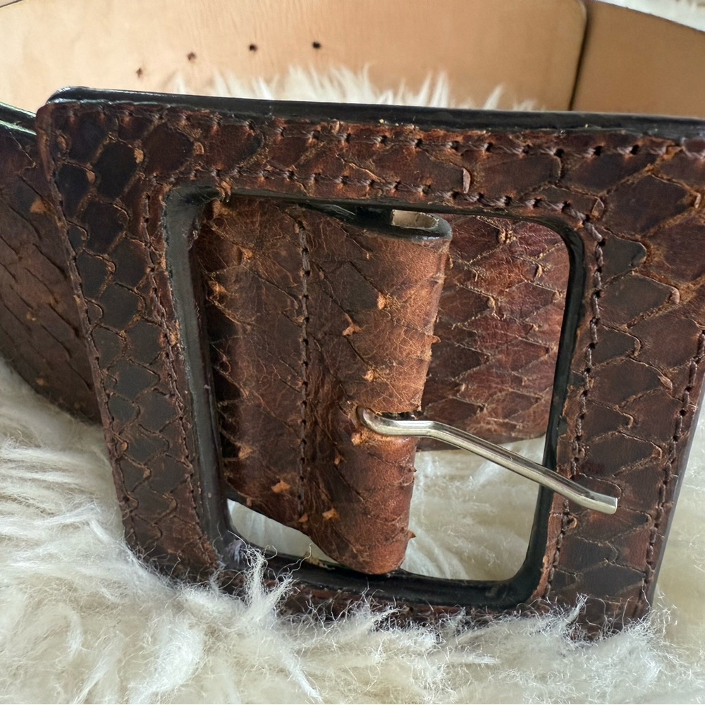 Streets Ahead Brown Ostrich Leather Belt square buckle